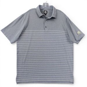 FootJoy FJ Golf Polo Shirt XL Gray Yellow Striped Performance Stretch Dri Fit